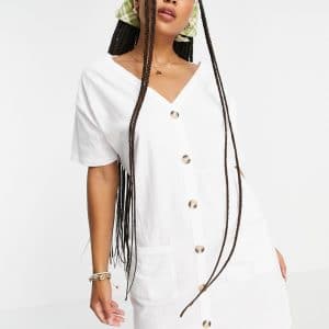 ASOS DESIGN - Hvid T-shirt-kjole med gennemgående knapper