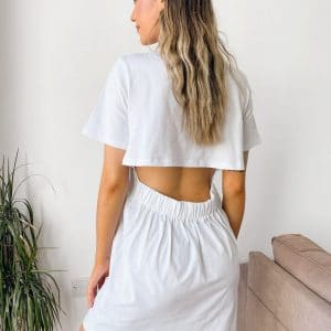 ASOS DESIGN - Mini-T-shirt-kjole med åben ryg i hvid