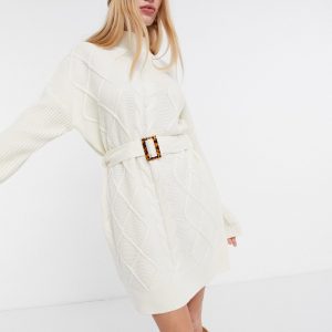 AX Paris - Kabelstrikket sweaterkjole i hvid