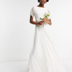 Frock and Frill - Alt til bruden - Broderet midaxi-kjole med flagrende nederdel i hvid