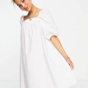 Object - Hvid smock-kjole i poplin