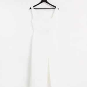 True Violet - Eksklusive produkter - Hvid midaxi-kjole i bodycon-form med firkantet hals og lårslids