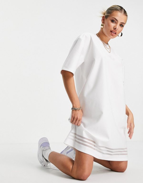 adidas Originals - Bellista - Hvid t-shirt-kjole med logo og mesh-striber