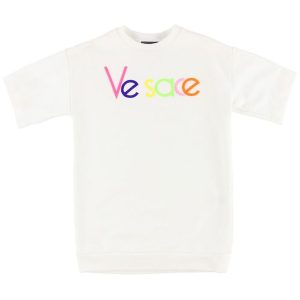 Young Versace Kjole - Sweat - Hvid m. Multifarvet Logo - 10 år (140) - Versace Kjole