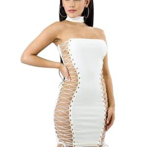 Sexy skulderløs hvid kjole