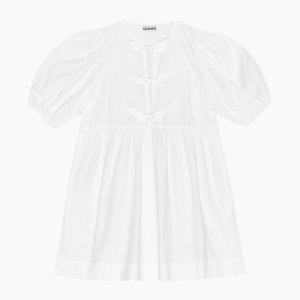 Cotton Poplin Tie String Mini Dress F9170 - Bright White - GANNI - Hvid S