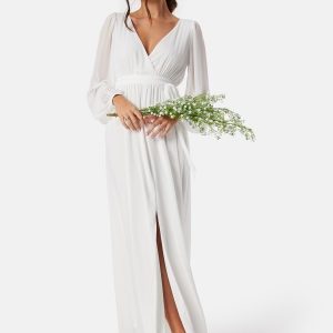 Goddiva Long Sleeve Chiffon Maxi Dress White L (UK14)