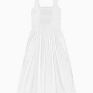Cotton Poplin Midi Strap Smock Dress F9438 - Bright White - GANNI - Hvid L