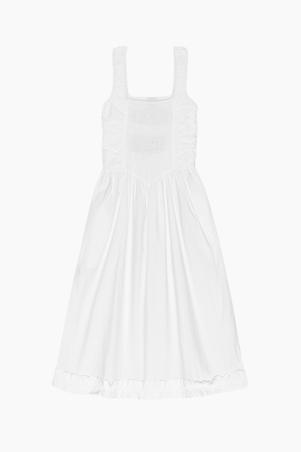 Cotton Poplin Midi Strap Smock Dress F9438 - Bright White - GANNI - Hvid L