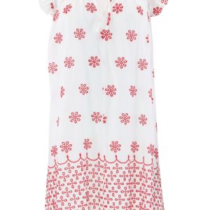 Continue - Kjole - Lilly Dress Embrodery - White With Red Embrodery