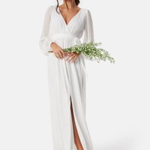 Goddiva Long Sleeve Chiffon Maxi Dress White S (UK10)