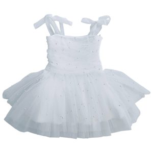 Dolly by Le Petit Tom Pearl Tulle Ballerina Kjole White - Str. M/6-8 år