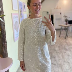 JDY - Kjole - Jdysara L/S Bow Sequins Dress - Cloud Dancer