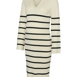 Isabell stripe langærmet strik kjole - BIRCH - XL