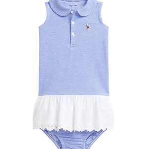 Polo Ralph Lauren Kjole m. Bloomers - Blå/Hvid