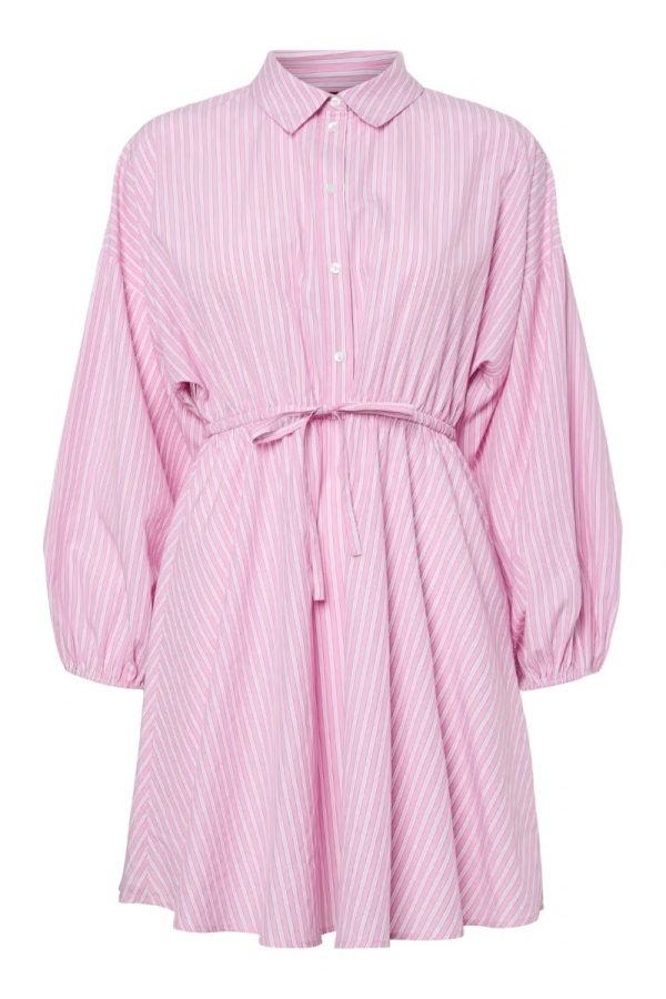 Pieces - Kjole - Famma LS Short Shirt Dress - Pink Tulle White/pink stripes (Levering slut april)