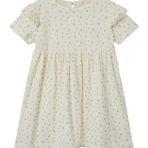 Lil' Atelier Kjole - Rib - NmfGago - Coconut Milk m. Blomster