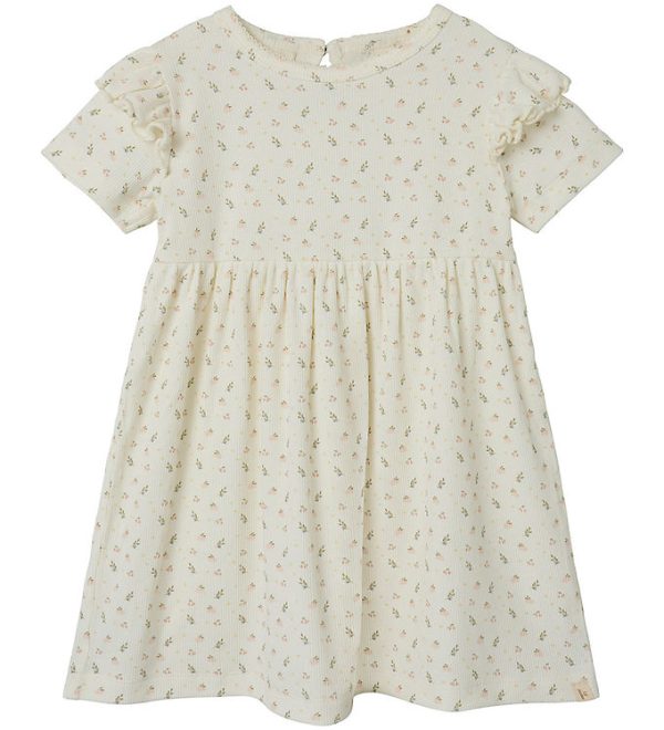 Lil' Atelier Kjole - Rib - NmfGago - Coconut Milk m. Blomster