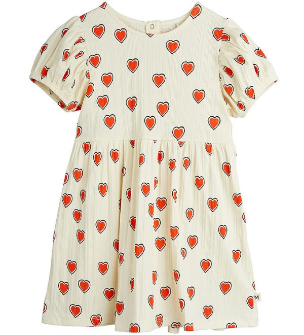 Mini Rodini Kjole - Rib - Offwhite m. Hjerter