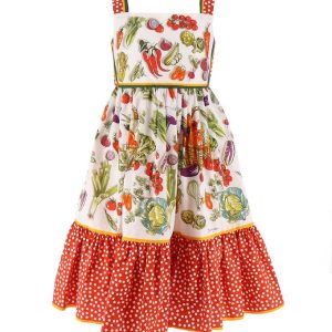 Dolce & Gabbana Kjole - Capri - Hvid/Rød m. Grøntsager