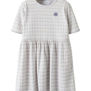 Name It Kjole - Rib - NmfFiona - Bright White/Stripes