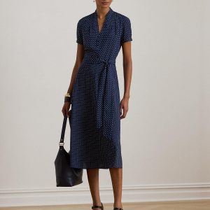 Polkadot Belted Crepe Dress